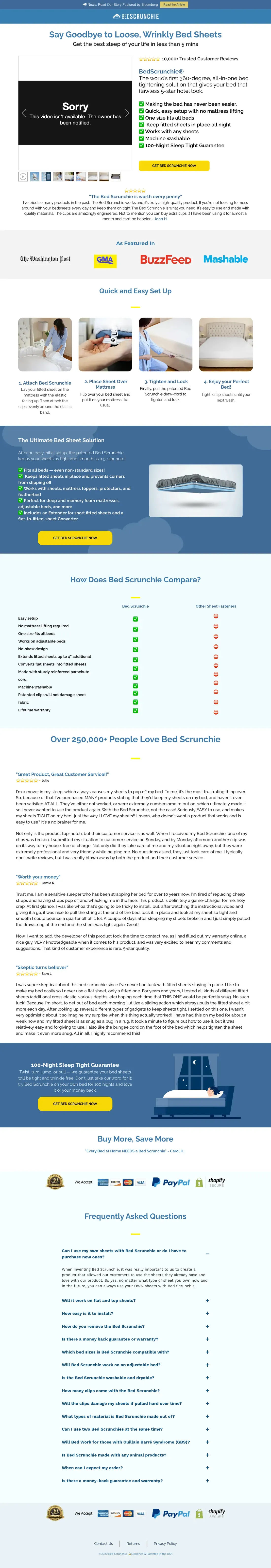 Top of Bed Scrunchie's landing page